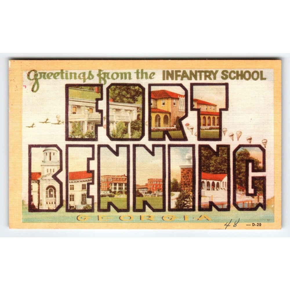 Vintage Large Letter Fort Benning Infantry School Georgia Linen Postcard 1946